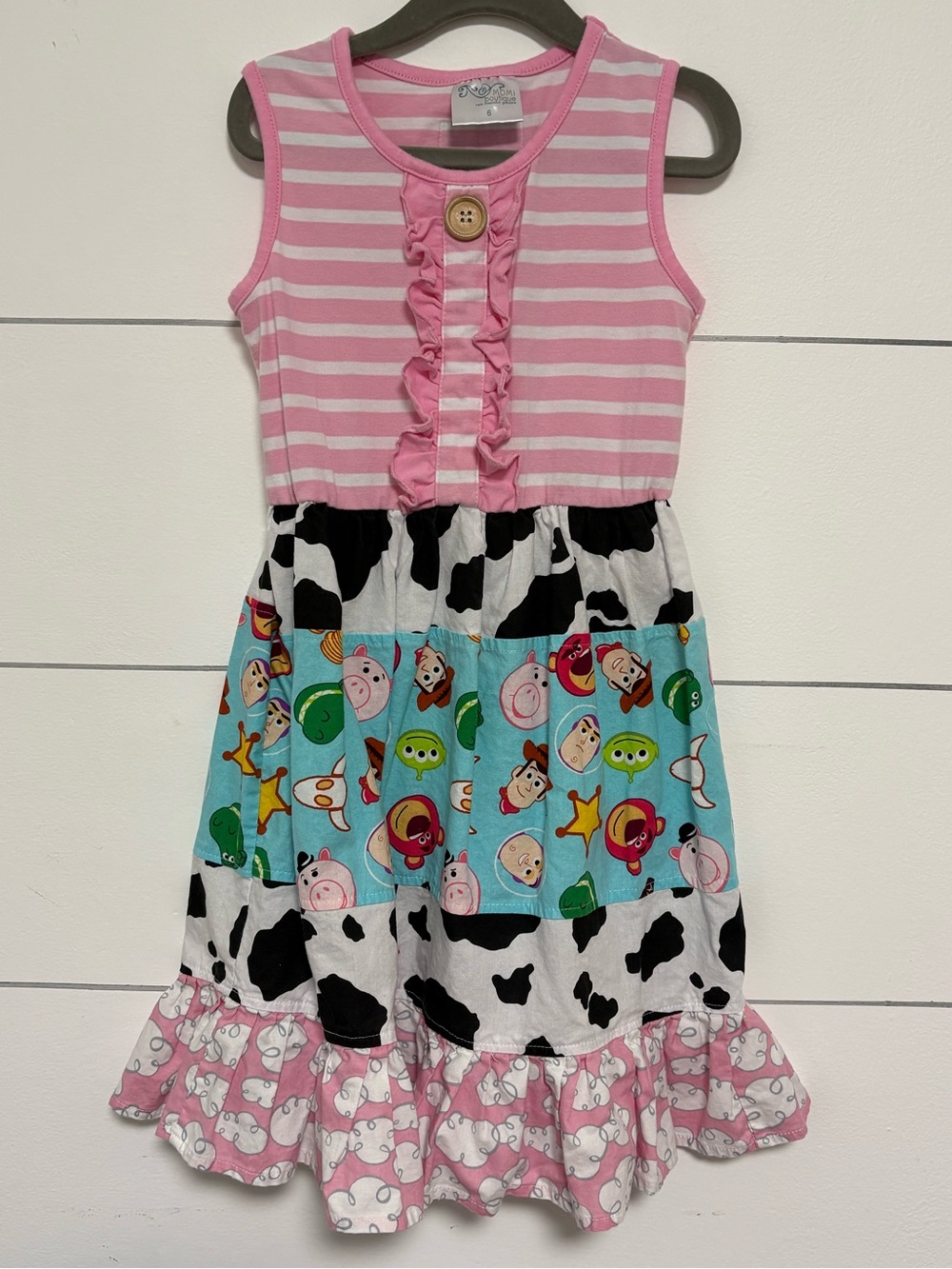Momi Boutique Toy Story Cow Print Ruffle Dress Girls Size 6 Disney Pixar